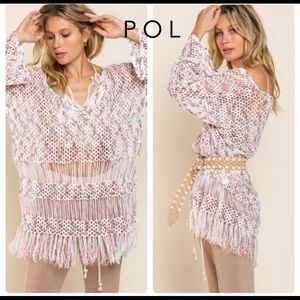 NEW POL Sheer Sexy Fringe Crocheted Tunic